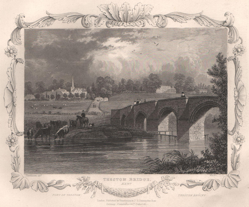 'Teeston Bridge, Kent'. Decorative view by William TOMBLESON 1835 old print